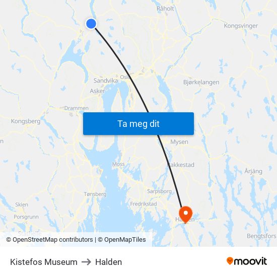 Kistefos Museum to Halden map
