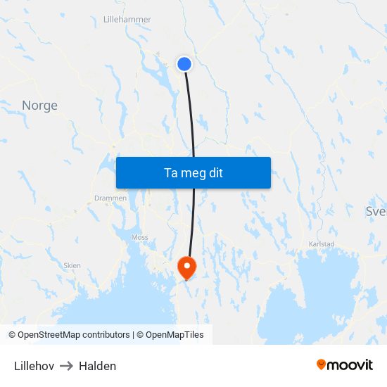 Lillehov to Halden map