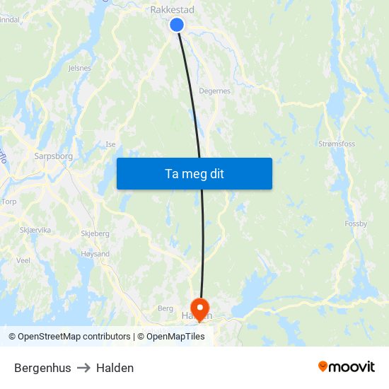 Bergenhus to Halden map
