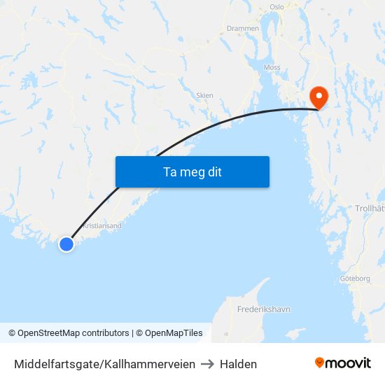 Middelfartsgate/Kallhammerveien to Halden map