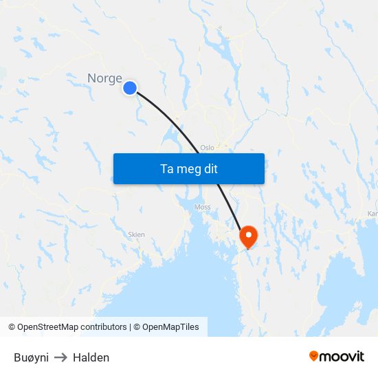 Buøyni to Halden map