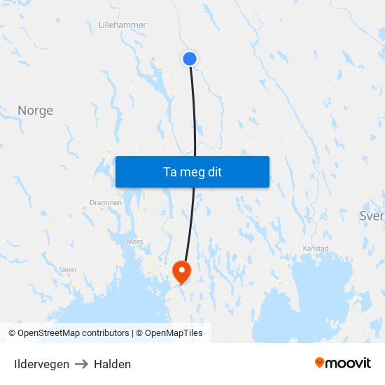 Ildervegen to Halden map