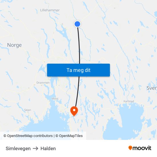 Simlevegen to Halden map