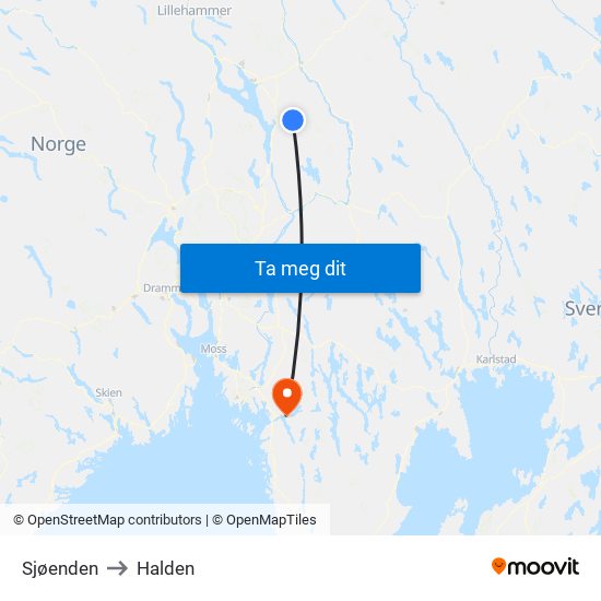 Sjøenden to Halden map