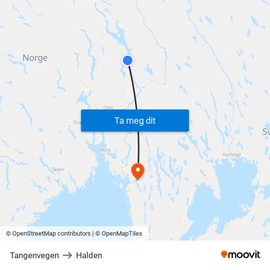 Tangenvegen to Halden map