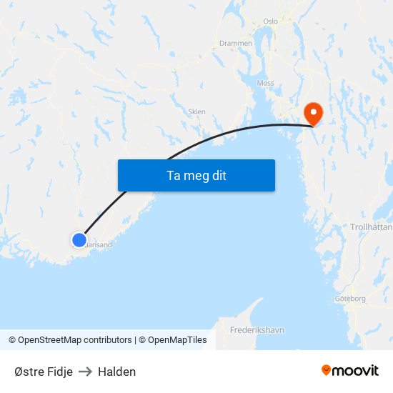 Østre Fidje to Halden map