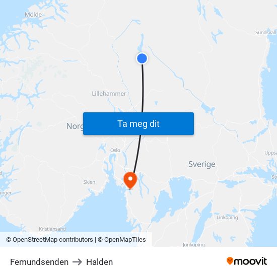 Femundsenden to Halden map