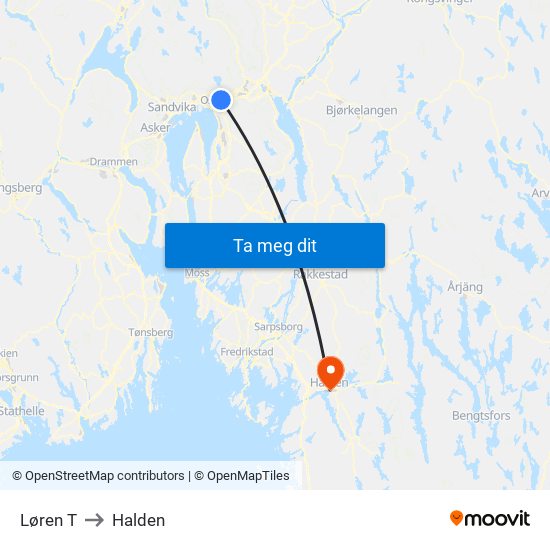 Løren T to Halden map