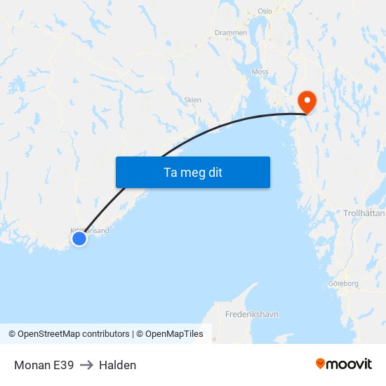 Monan E39 to Halden map