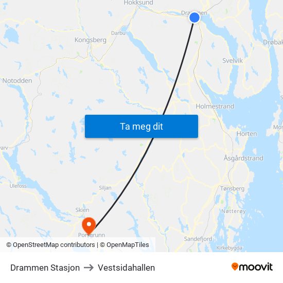 Drammen Stasjon to Vestsidahallen map