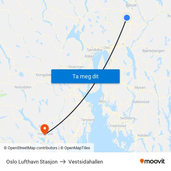 Oslo Lufthavn Stasjon to Vestsidahallen map