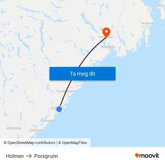 Holmen to Porsgrunn map