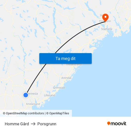 Homme Gård to Porsgrunn map