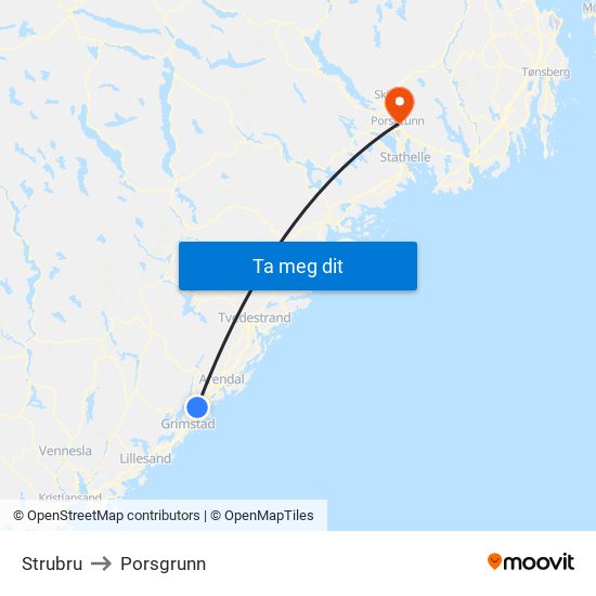 Strubru to Porsgrunn map