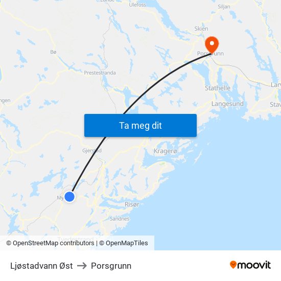 Ljøstadvann Øst to Porsgrunn map