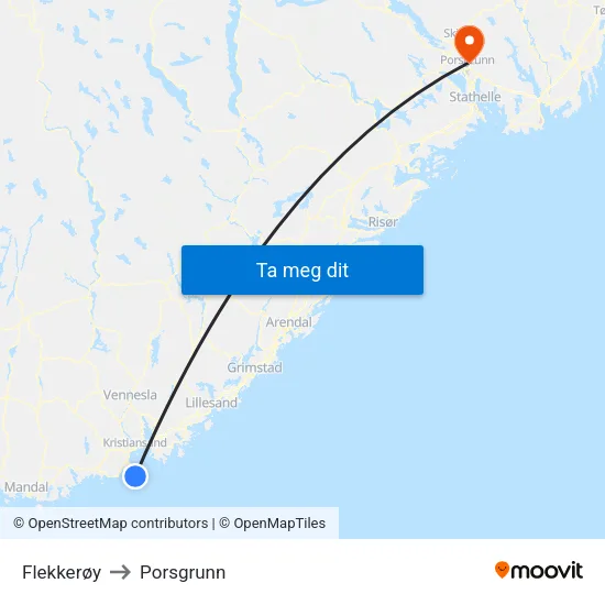 Flekkerøy to Porsgrunn map