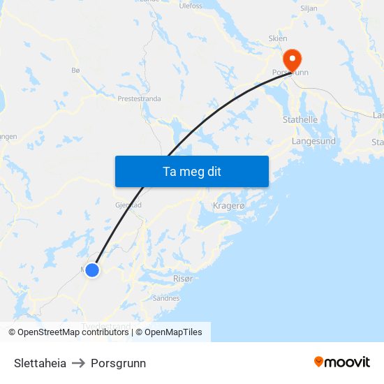 Slettaheia to Porsgrunn map