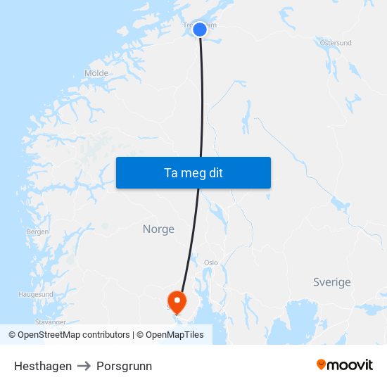 Hesthagen to Porsgrunn map