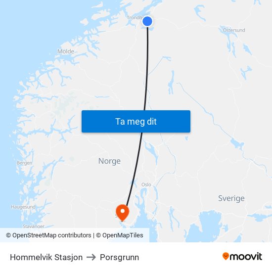 Hommelvik Stasjon to Porsgrunn map