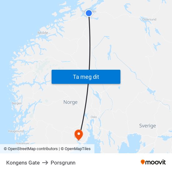 Kongens Gate to Porsgrunn map