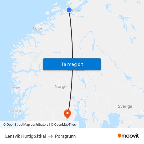 Lensvik Hurtigbåtkai to Porsgrunn map