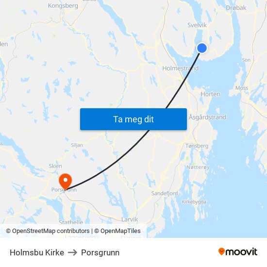 Holmsbu Kirke to Porsgrunn map