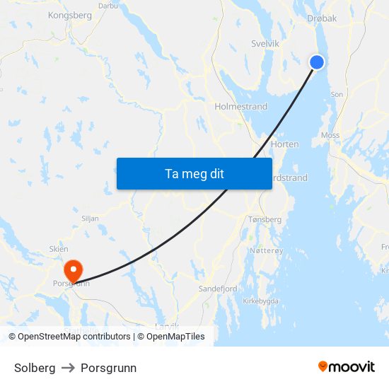 Solberg to Porsgrunn map