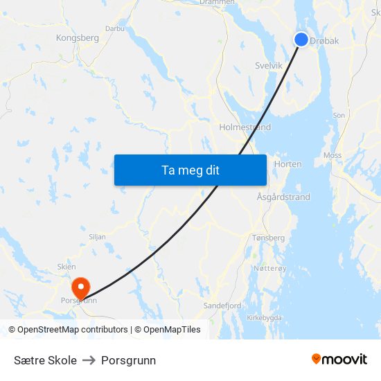 Sætre Skole to Porsgrunn map