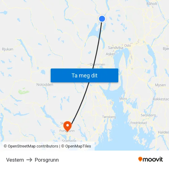 Vestern to Porsgrunn map