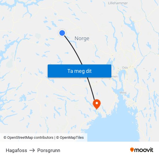 Hagafoss to Porsgrunn map