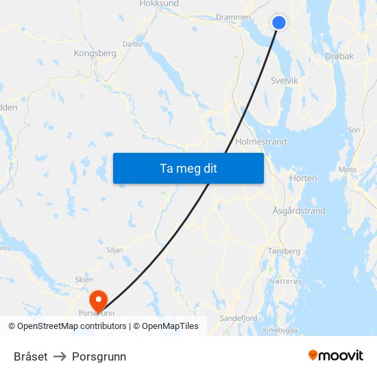 Bråset to Porsgrunn map