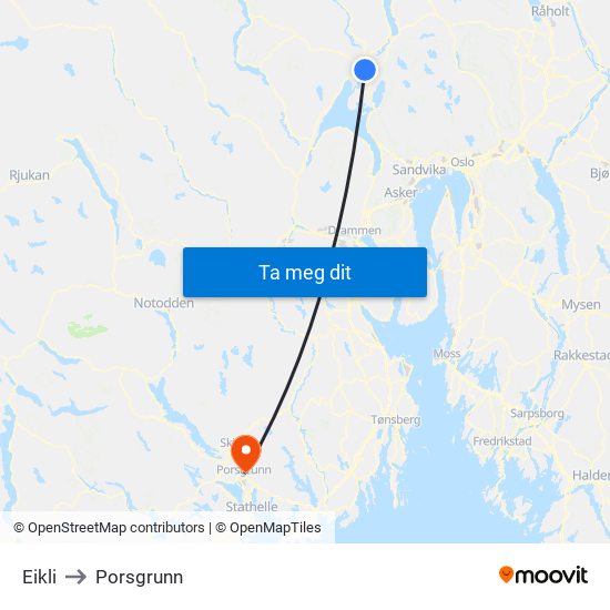 Eikli to Porsgrunn map