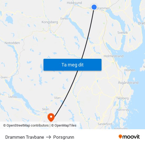 Drammen Travbane to Porsgrunn map