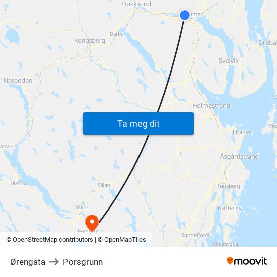 Ørengata to Porsgrunn map