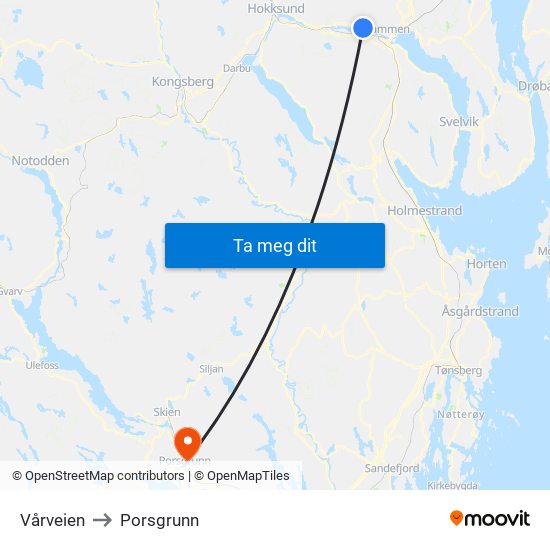 Vårveien to Porsgrunn map