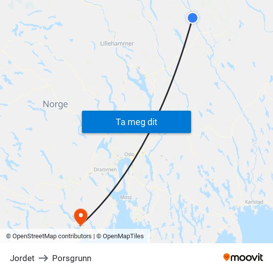 Jordet to Porsgrunn map