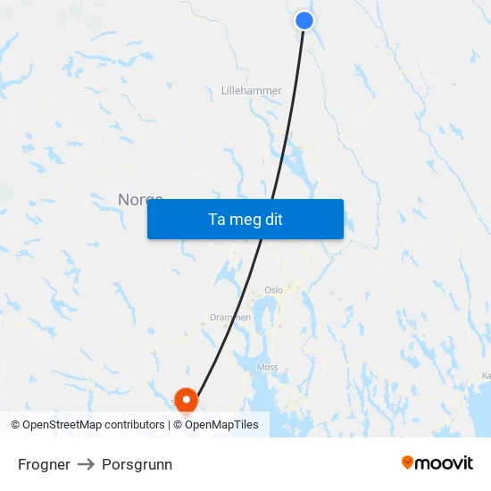 Frogner to Porsgrunn map