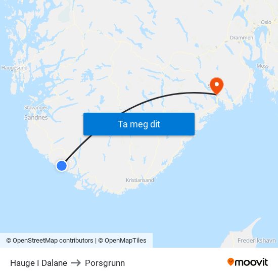 Hauge I Dalane to Porsgrunn map