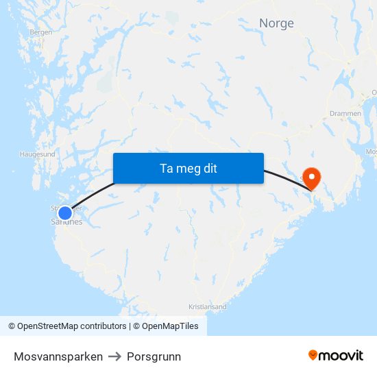 Mosvannsparken to Porsgrunn map