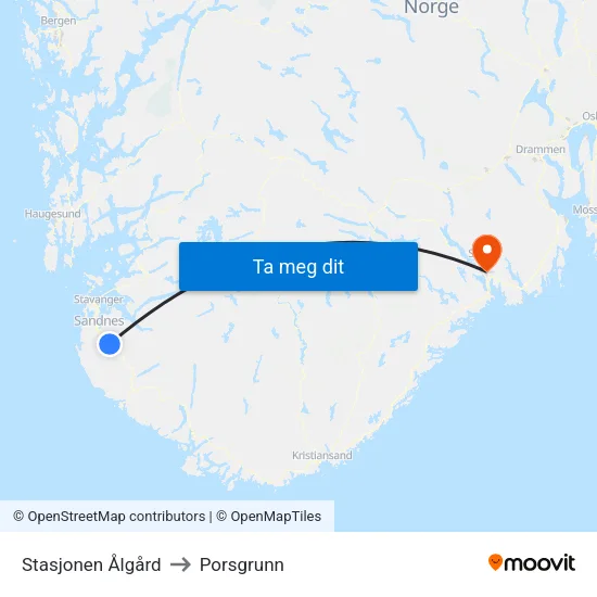 Stasjonen Ålgård to Porsgrunn map