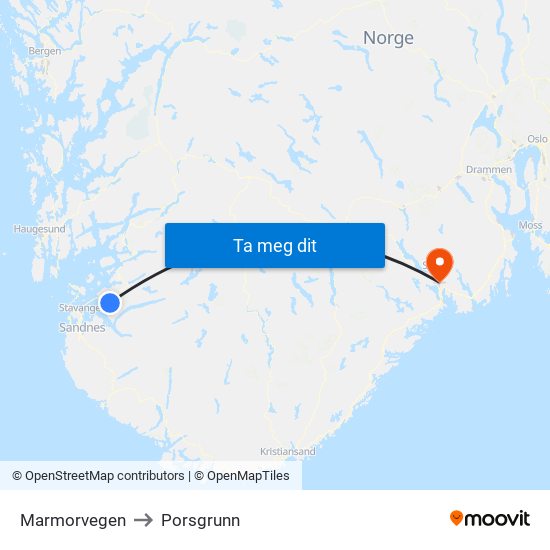 Marmorvegen to Porsgrunn map