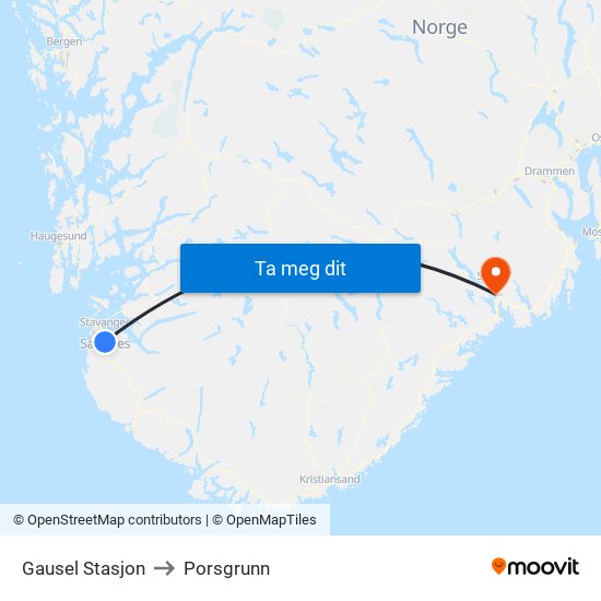 Gausel Stasjon to Porsgrunn map