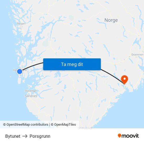 Bytunet to Porsgrunn map