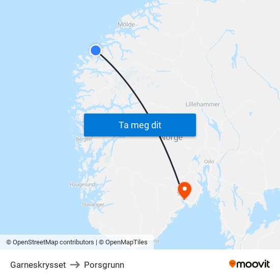 Garneskrysset to Porsgrunn map