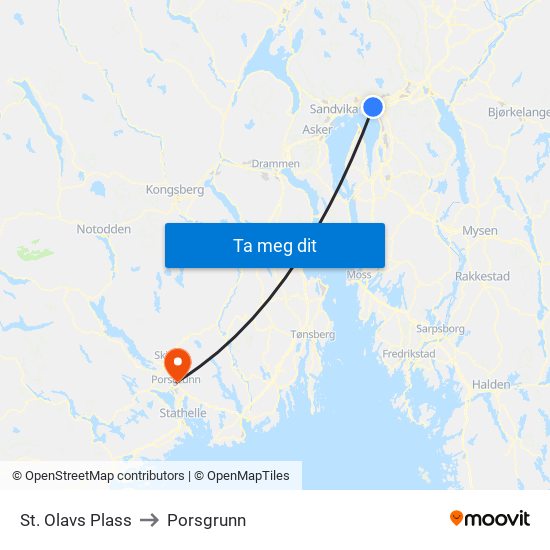 St. Olavs Plass to Porsgrunn map