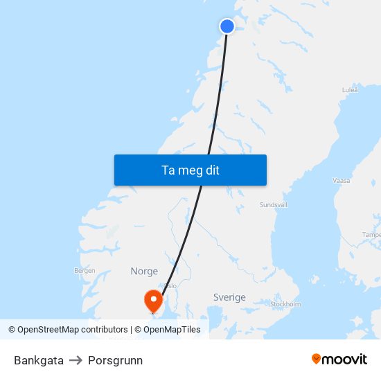 Bankgata to Porsgrunn map