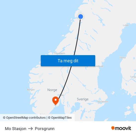Mo Stasjon to Porsgrunn map