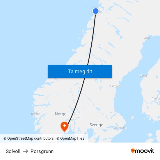 Solvoll to Porsgrunn map