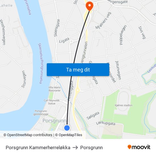 Porsgrunn Kammerherreløkka to Porsgrunn map