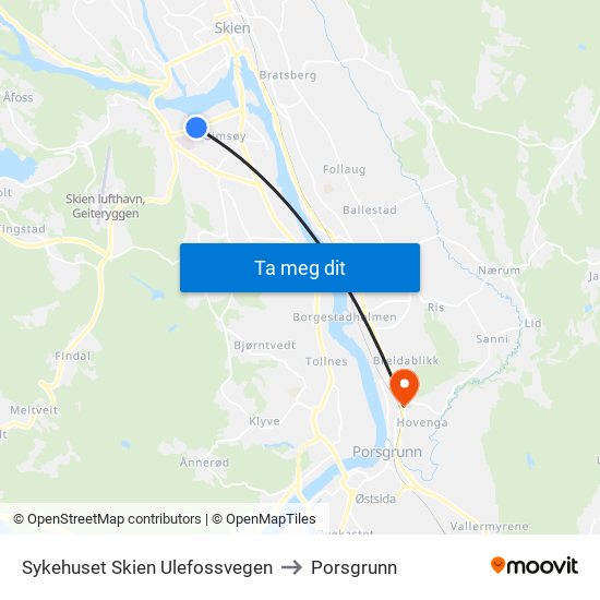 Sykehuset Skien Ulefossvegen to Porsgrunn map